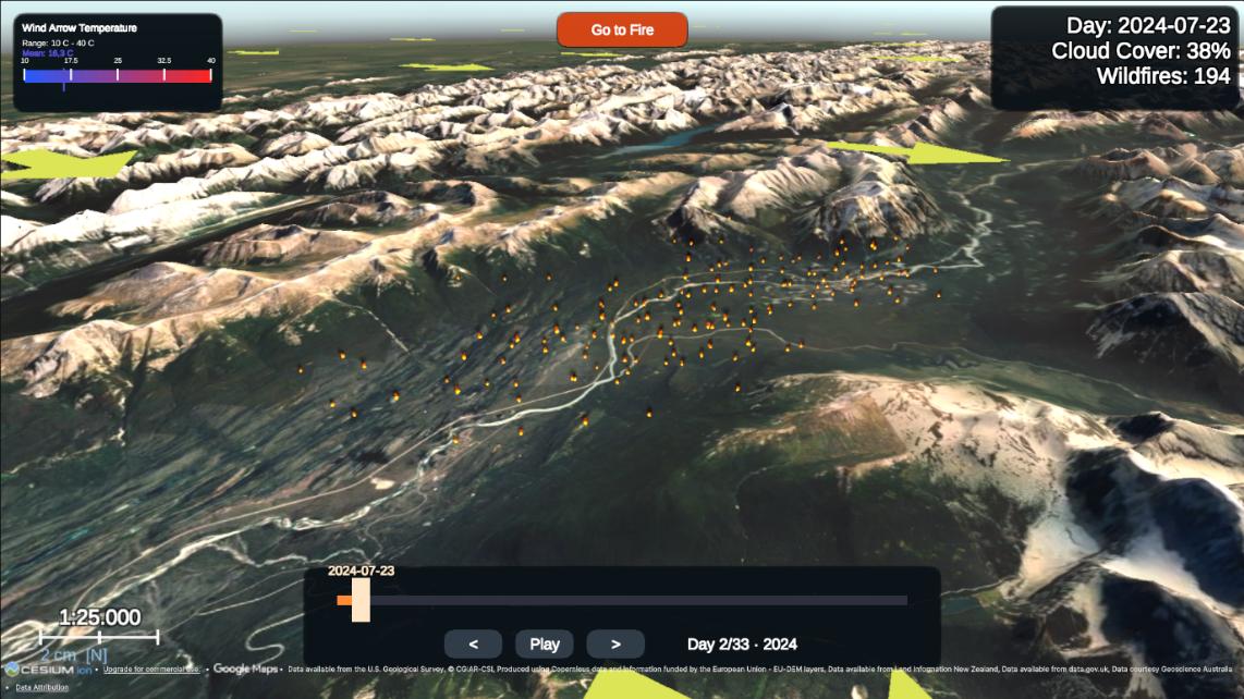 Browser (WebGL) build showing the same Jasper wildfire scene, used in the comparative study