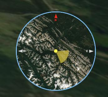 In-scene minimap and compass helping the user locate the fire relative to their camera